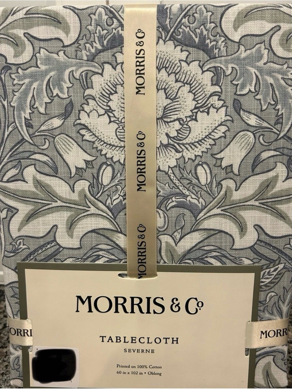 MORRIS & Co Severne Blue Floral Scroll 60 x 102" Cotton Tablecloth -- NWT